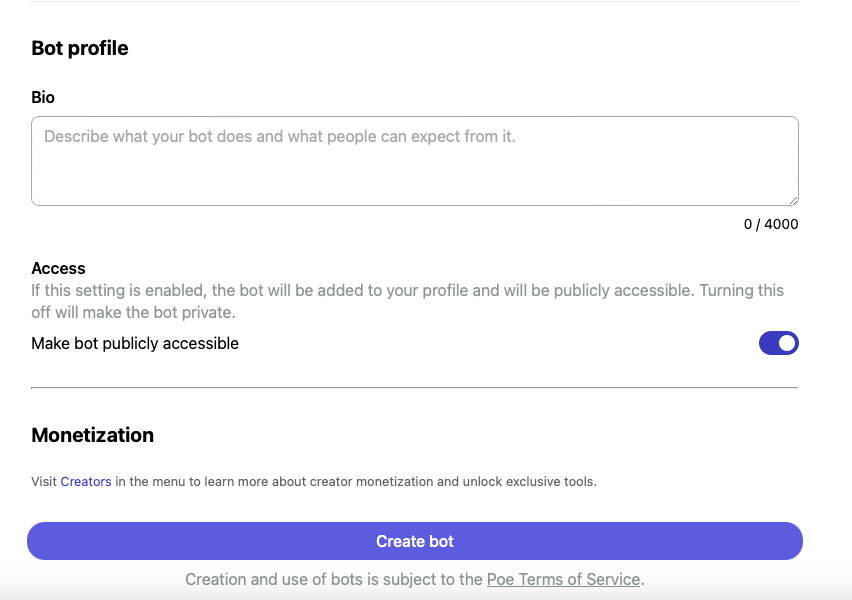 Create a Bot Poe AI Form 3